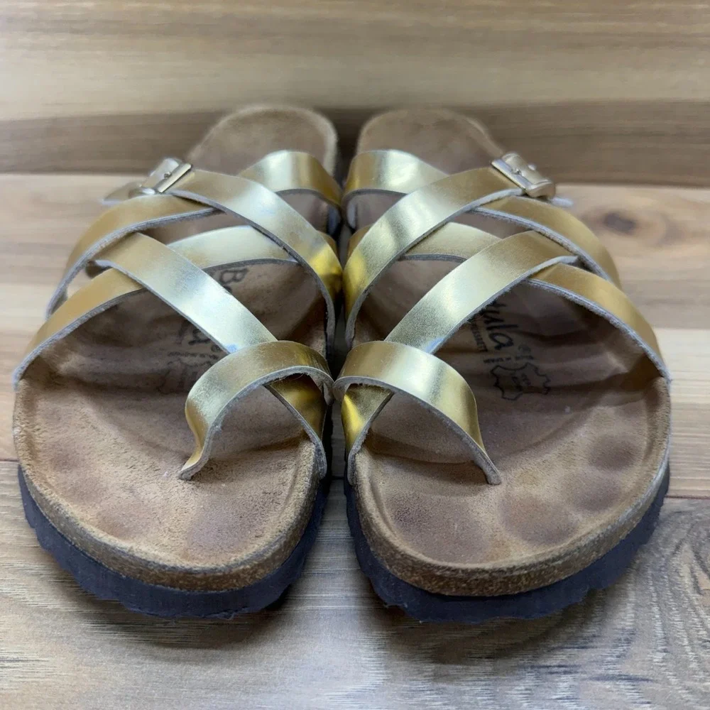Birkenstock Betula Sandals Gold Strappy Slip On 7 N EU 38 Birko Travel Vacation